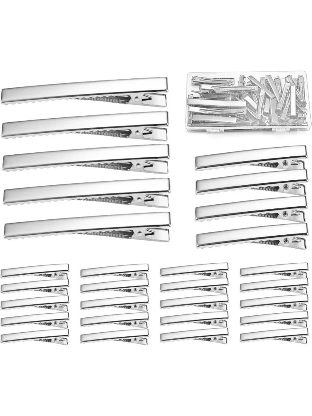 45Pcs Metal Hair Accessories Set - Alligator Clips, Silver Curlers & DIY